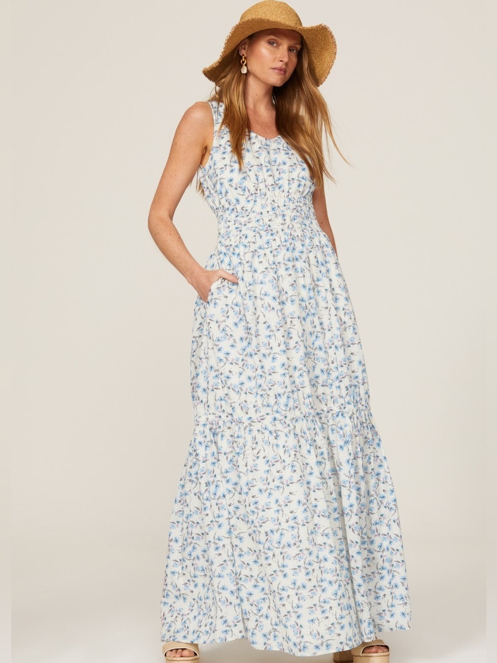 SOMETHING NAVY Floral Tiered Maxi Dress 
Smocked Garden Party Summer Cottagecore